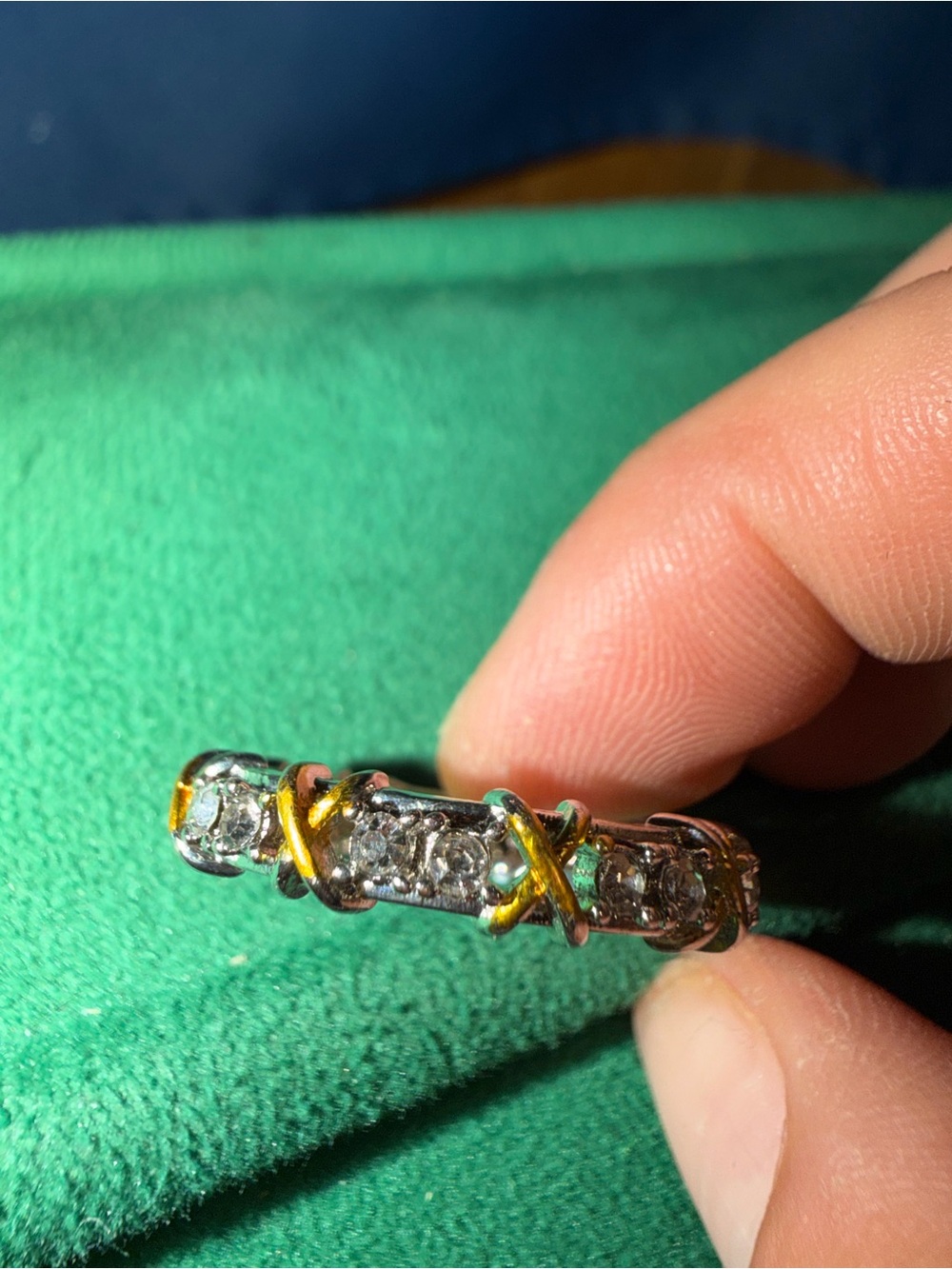 Vintage-Inspired Silver & Gold Crystal Eternity Band -  Jewelry